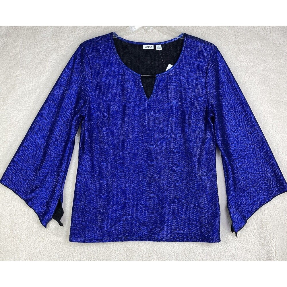 Cato Tunic Blouse Woman Plus X - Large Blue Shimmery Evening Party Wear Metallic